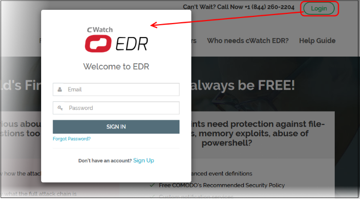 Step 1 Login To EDR Malware Detection Comodo Endpoint Detection And 